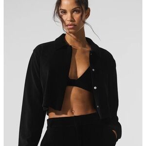 ALO Yoga Black micro corduroy Cropped dreamer button down